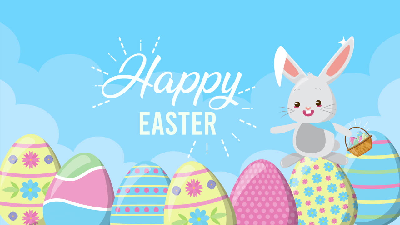 buona pasqua carta animata con uova dipinte nel campo