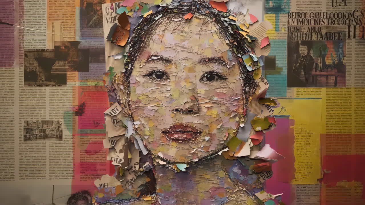 Mixed Media Portrait Made from Torn Paper Collage