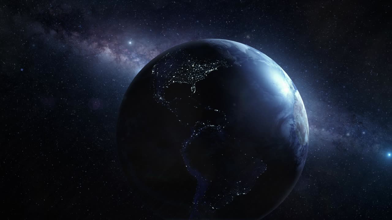 Reveal of the Planet Earth Moving Through the Galaxy in Front of the Milky Way