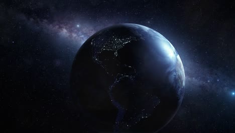 revelación del planeta tierra moviéndose a través de la galaxia delante de la vía láctea
