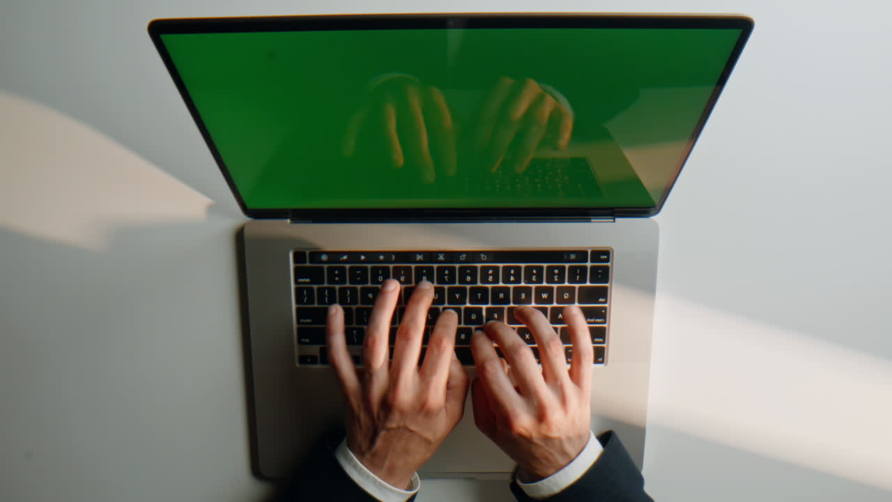 Fingers typing mockup computer table closeup. Unknown student working keyboard