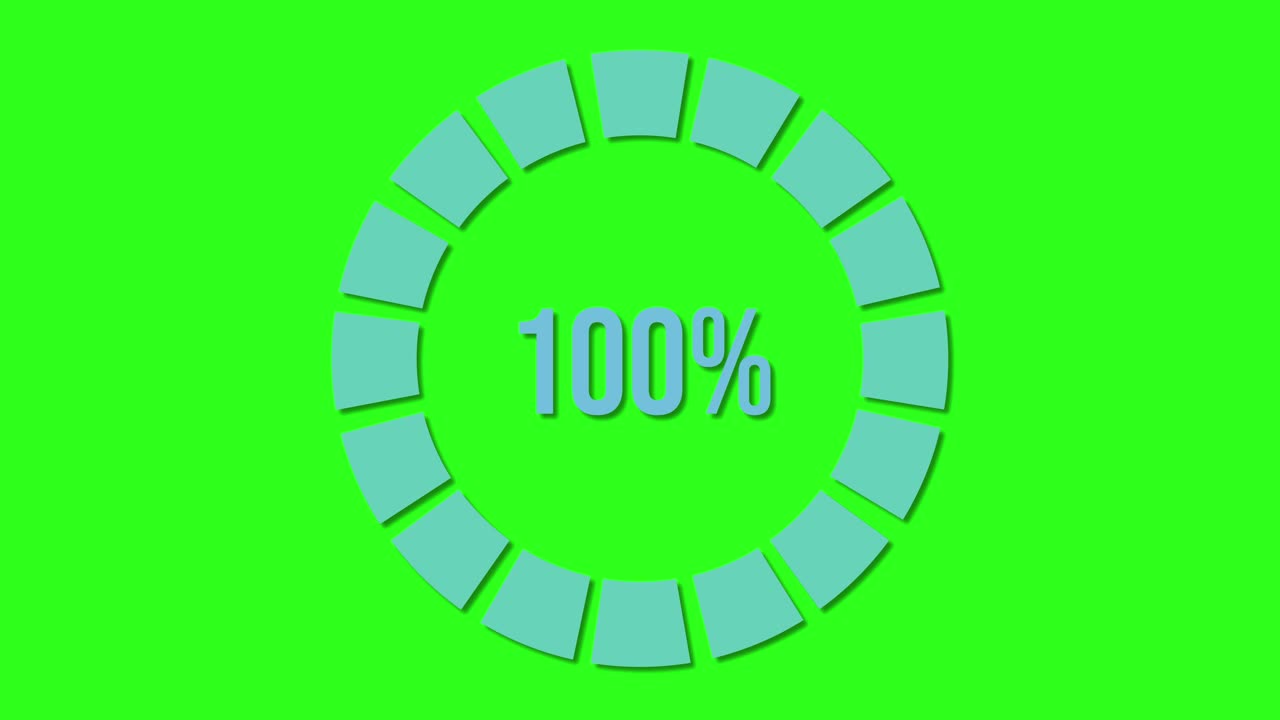 Circular progress bar animation incrementing from 16% to 100% over 8 seconds, set against a vibrant green background