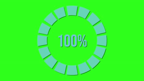 Circular progress bar animation incrementing from 16% to 100% over 8 seconds, set against a vibrant green background