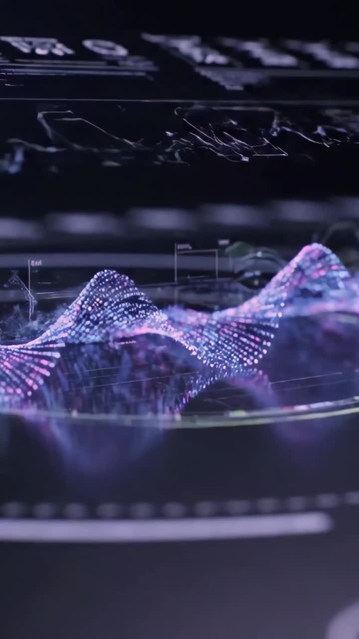 Abstract Digital Waveform of Glowing Particles and Data