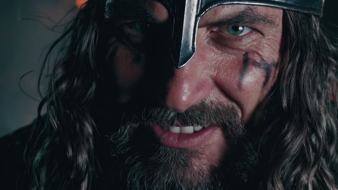 Close-up portrait of a Viking warrior