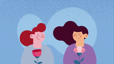 young women with flowers animation