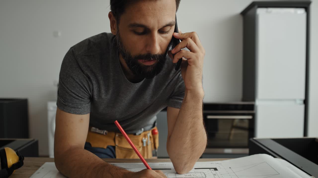 video de mano del carpintero discutiendo proyectos con el cliente
