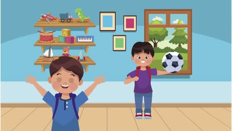 niños de la escuela estudiantes en la sala de juegos personajes de animación