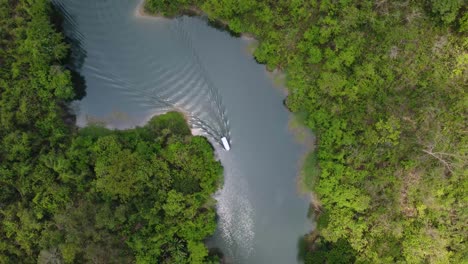 Boat-floating-on-Lake-Drone-Video