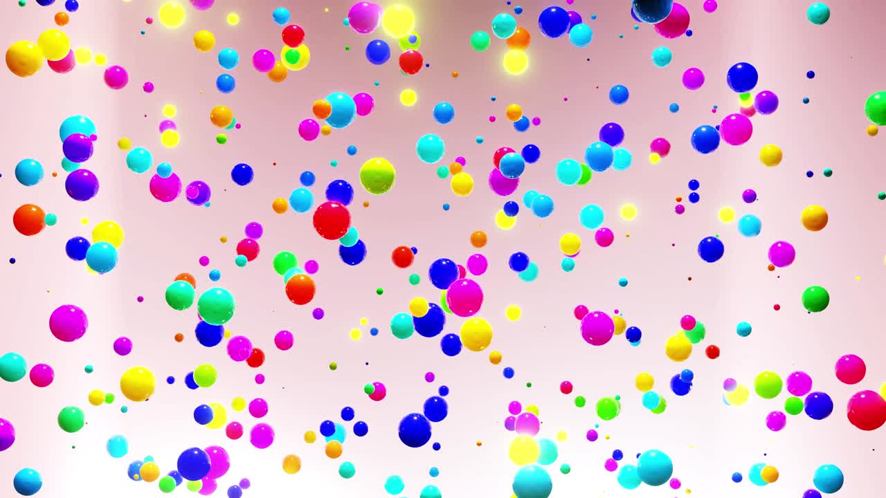 composición abstracta de bolas de colores en el aire, que se iluminan al azar y se reflejan entre sí. esferas multicolores en el aire como simple fondo de luz geométrica con efectos de luz en la habitación de luz