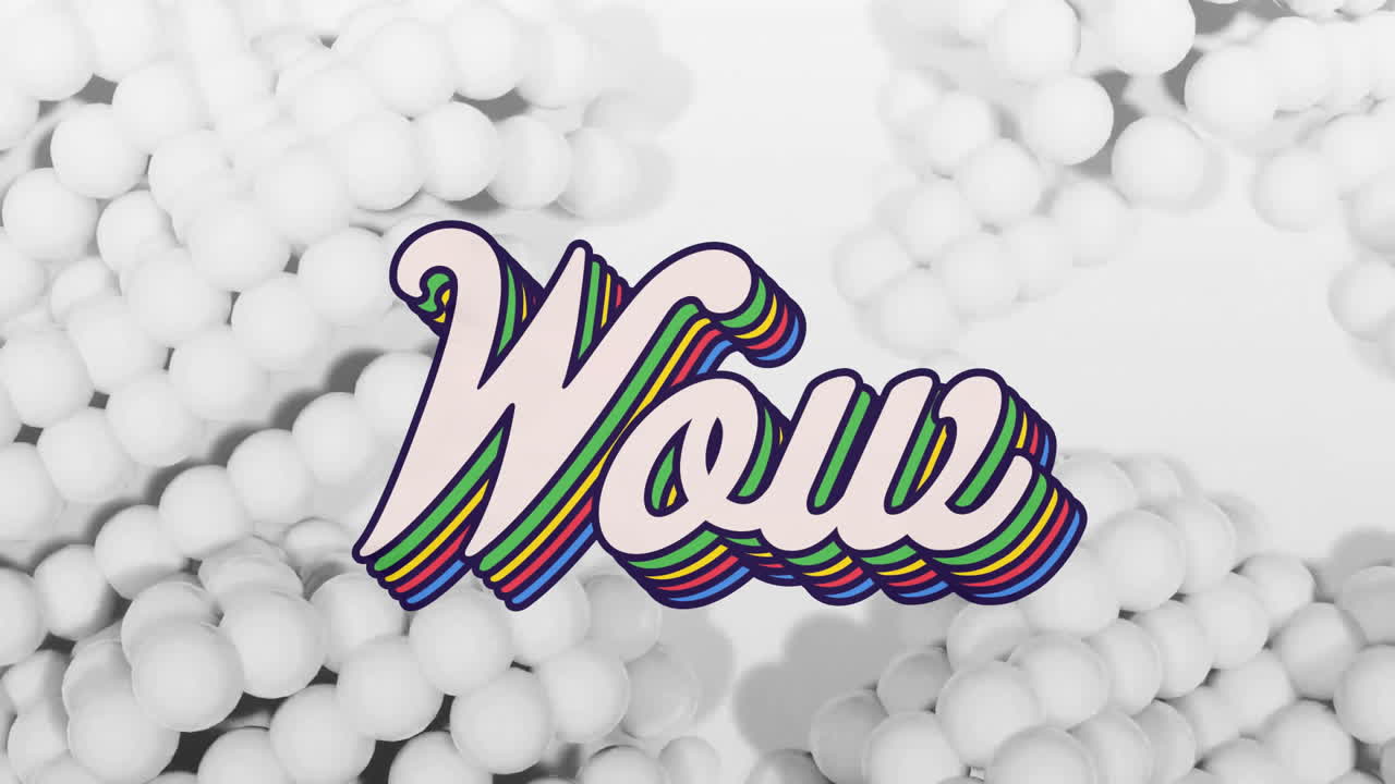 Animation of wow text over white shapes moving