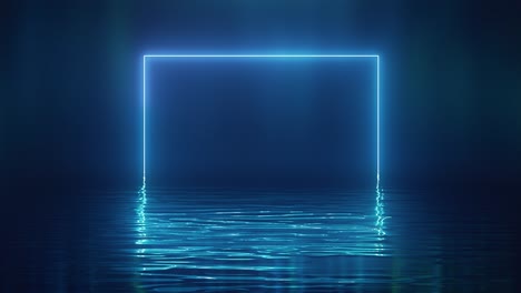 shining blue neon square over water