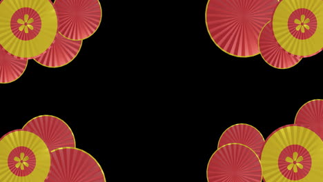 animation of chinese red and gold floral pattern on black background