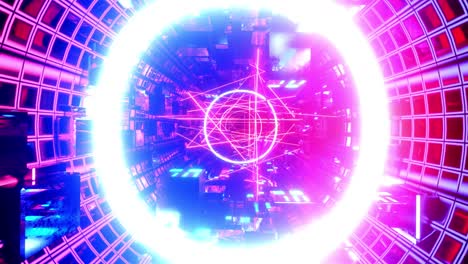 glow laser lines. hi-tech neon sci-fi tunel. trendy neon glow lines form pattern and construction in mirror tunnel. fly through technology cyberspace. 3d almost looped 4k bright youth background.