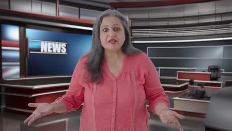 Frustrated-Indian-senior-female-journalist-reading-news