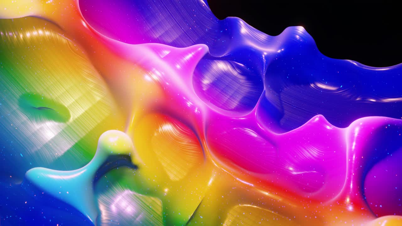 animación abstracta suave de color arco iris de gradiente líquido en 4k. superficie de pintura brillante brillante como fondo festivo en bucle abstracto. brilla en líquido viscoso con salpicaduras 3d en la superficie como gotas.