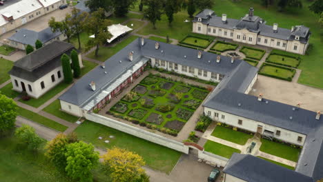 manicured gardens and old school charm, the castle bon repos near prague, aerial tilt down