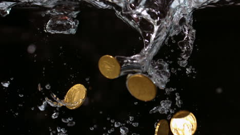 euro coins falling into water