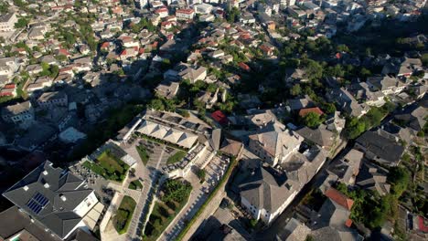 Aerial-of-Gjirokaster-center,-old-city-in-Albania,-Balkans,-Europe