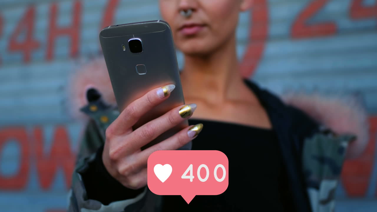 Woman checking on her likes 4k