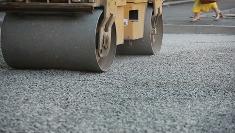 road roller working on road