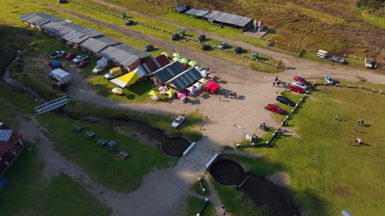 Aerial capture showing recreation spaces and camping sites at Lagunas de Zempoala