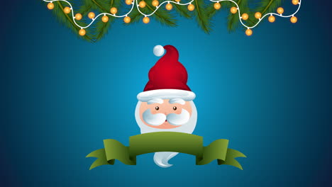 happy merry christmas animation with santa claus head and wreath