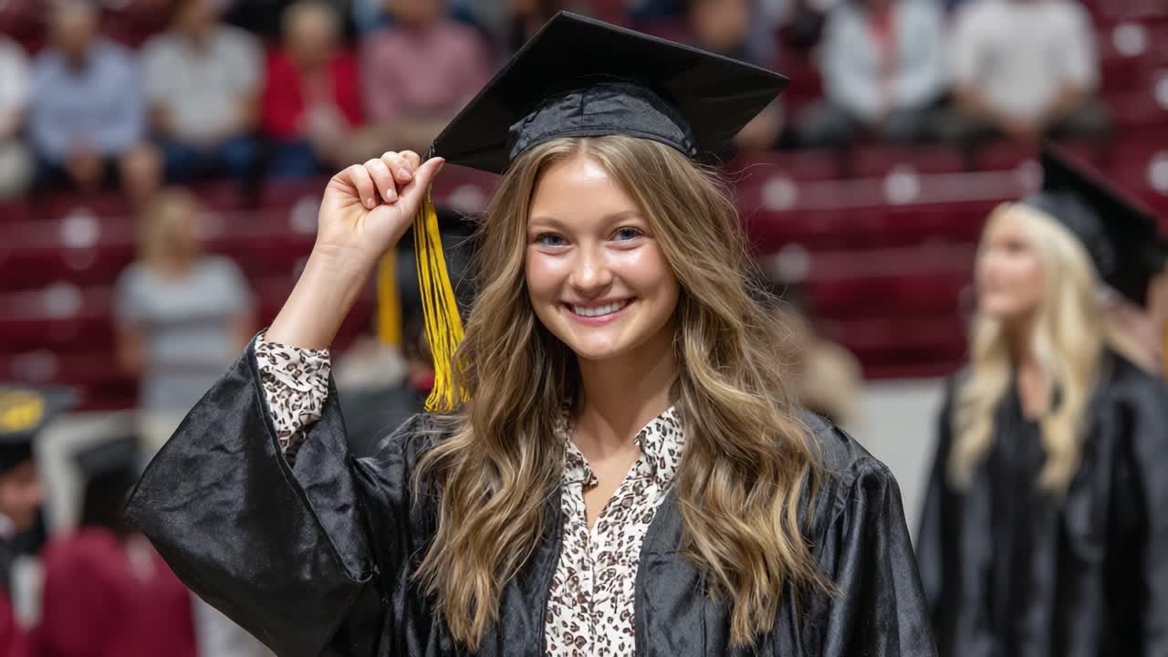 Celebrating Achievement: A Joyful Graduate in Cap and Gown with Beaming Smile at Graduation Ceremony, Embracing the Moment of Success and New Beginnings