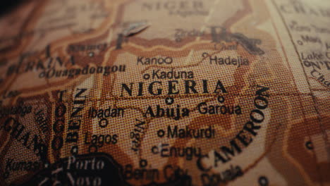 close-up of a globe showing nigeria