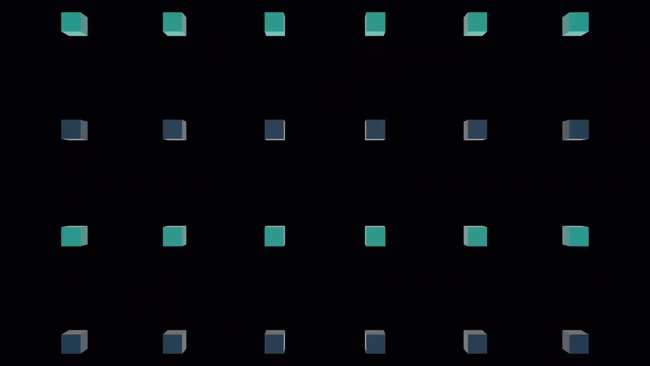 검은색 배경에 반 ⁇ 이는 큐브의 애니메이션