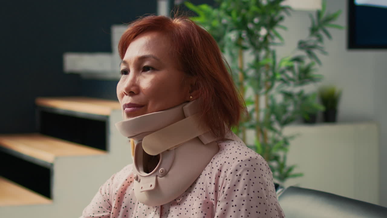 Woman wearing a neck brace
