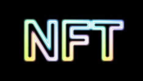 nft crypto neon art sign, non fungible token of unique collectibles, blockchain and digital artwork selling technology concept symbol.