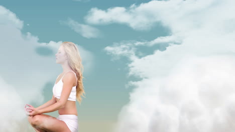 woman meditating in the sky 4k