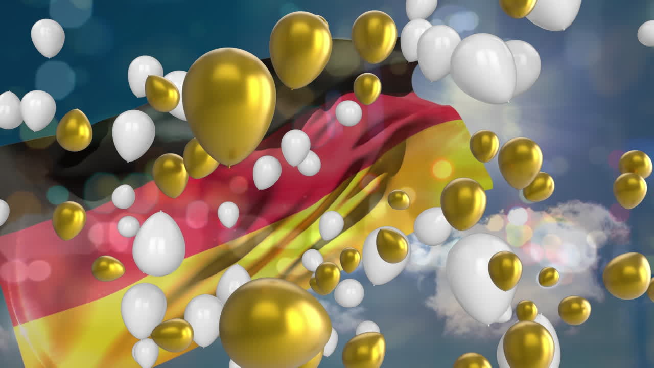 animación de globos y luces sobre la bandera de alemania.