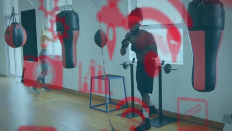 digital icons against male boxer training