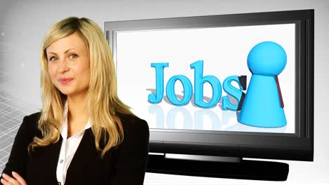 woman on front of jobs sign