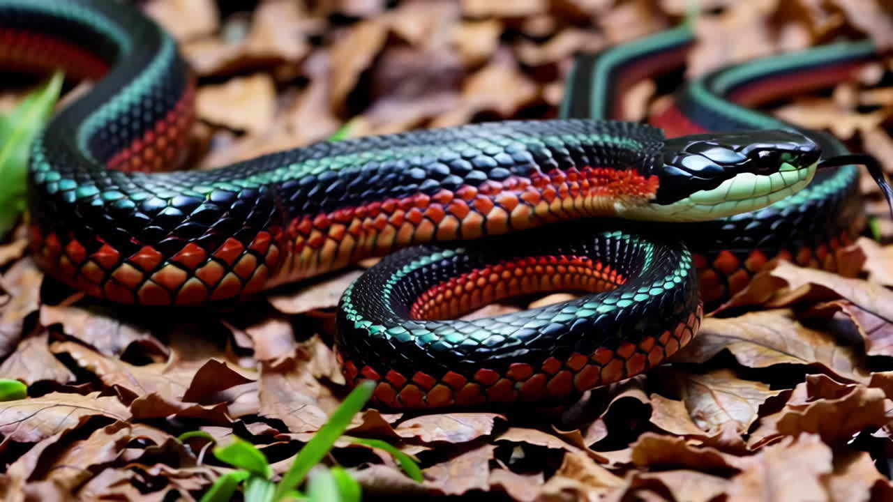 Red-and-Black Snake in a Forest