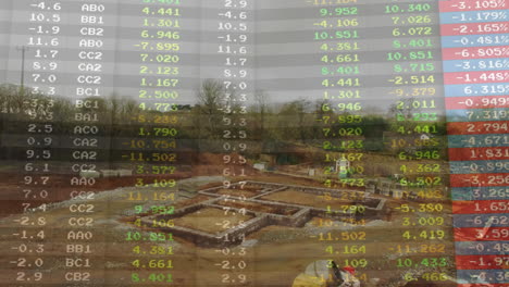 animation of financial data processing over construction site