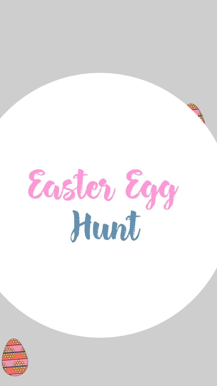 Animation of easter egg hunt in circle over easter eggs on grey background