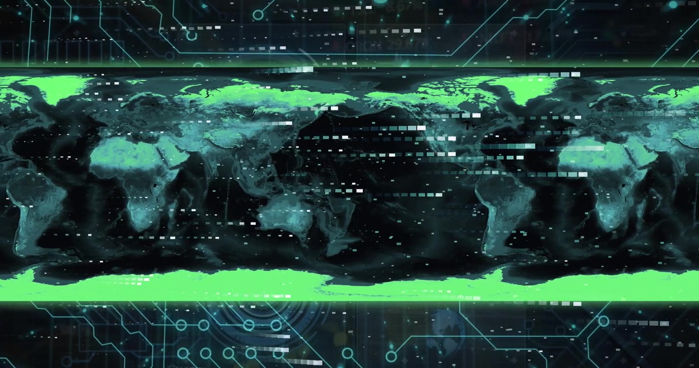 Mapa-Múndi Digital com Sobreposição de Dados Futuristas