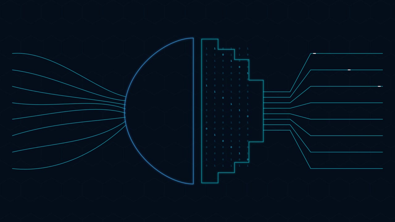 Abstract Digital Data Processing Visualization with Circuitry and Binary Code