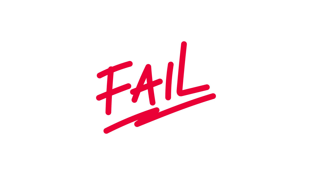 Animated Red Brush Stroke Text Writing FAIL on White Background