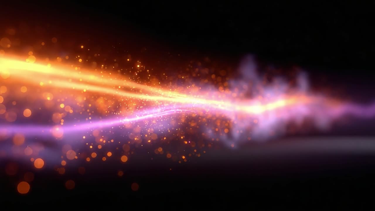 A mesmerizing display of dynamic light and color, featuring a vibrant swirl of glowing particles and beams that create a stunning visual effect against a dark backdrop