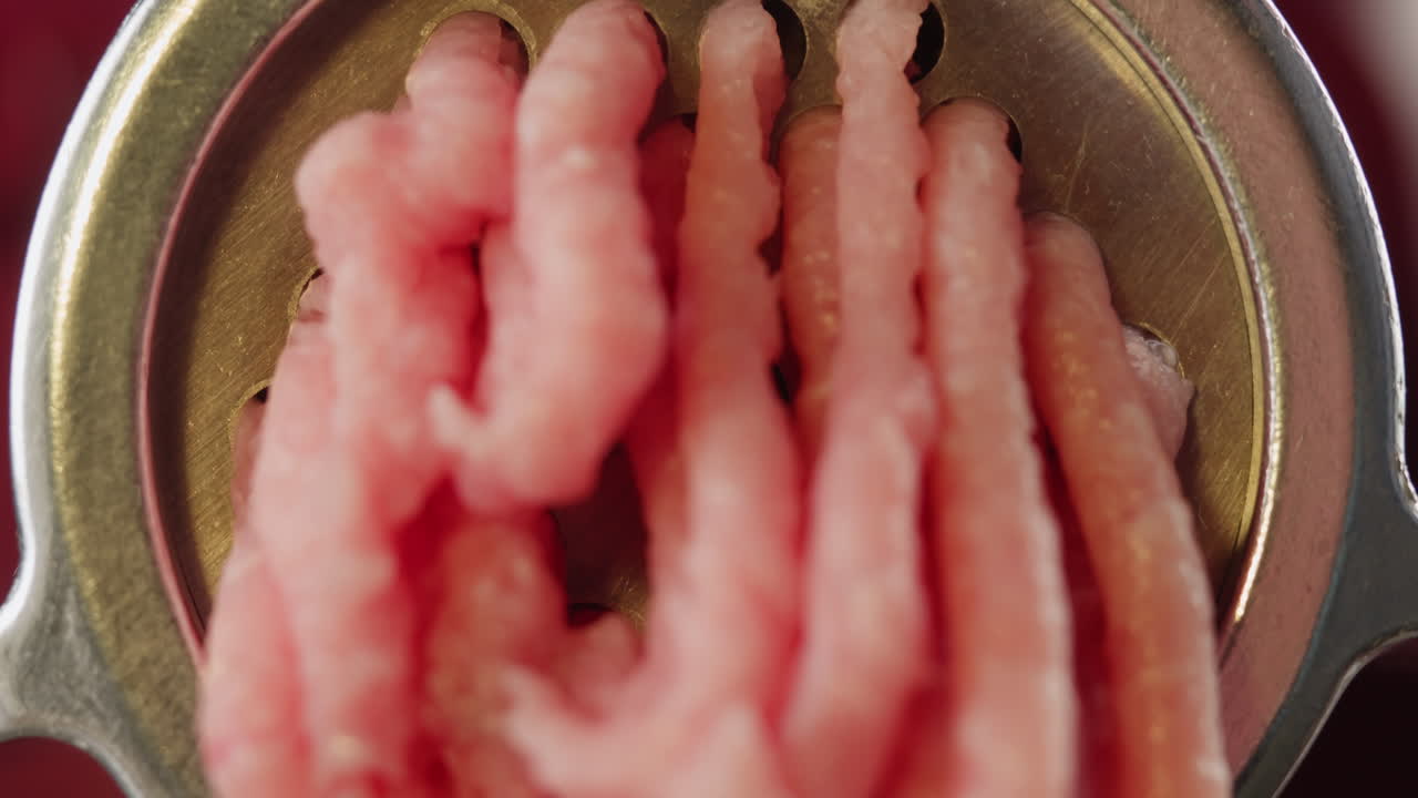 Ground Beef in a Meat Grinder