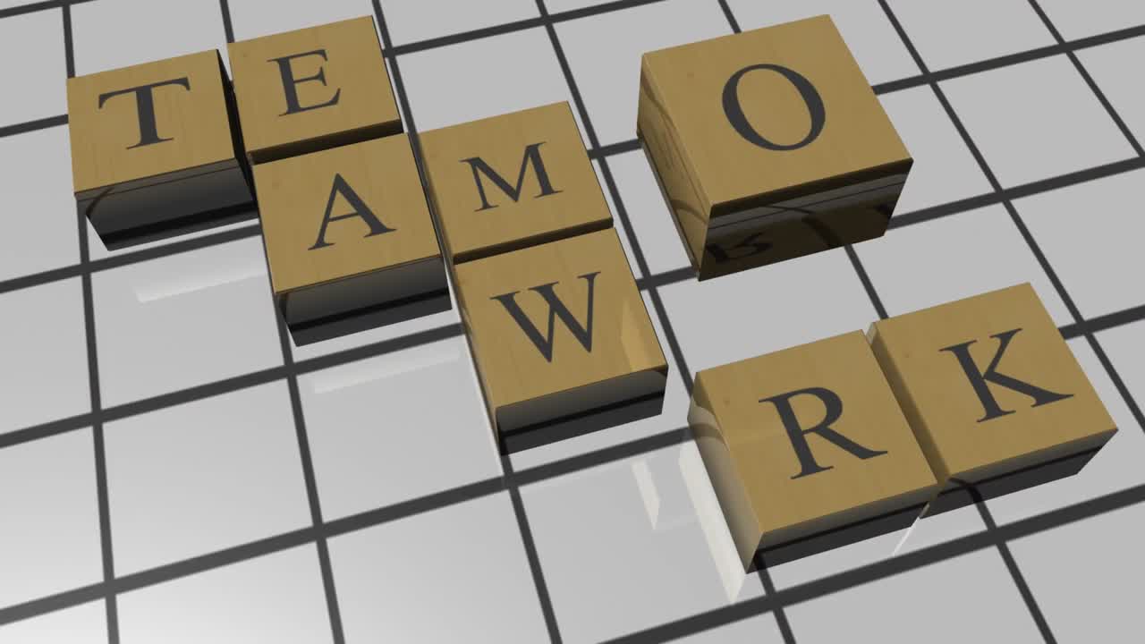 Word game spelling Teamwork. Concept of unity in business
