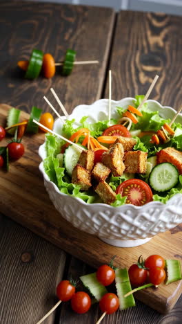healthy vegetable salad with croutons