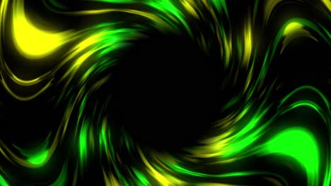 glowing green and yellow swirl rotating and pulsating on black background