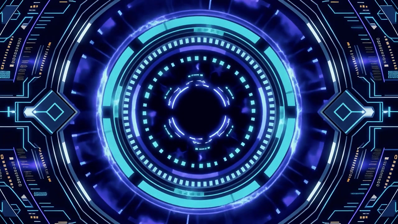 Futuristic Digital HUD Interface with Rotating Blue Circular Elements