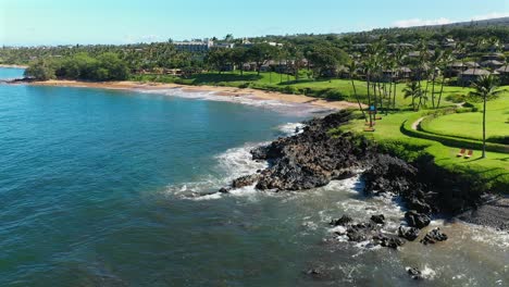 aerial approach of ulua beach in maui, hawaii