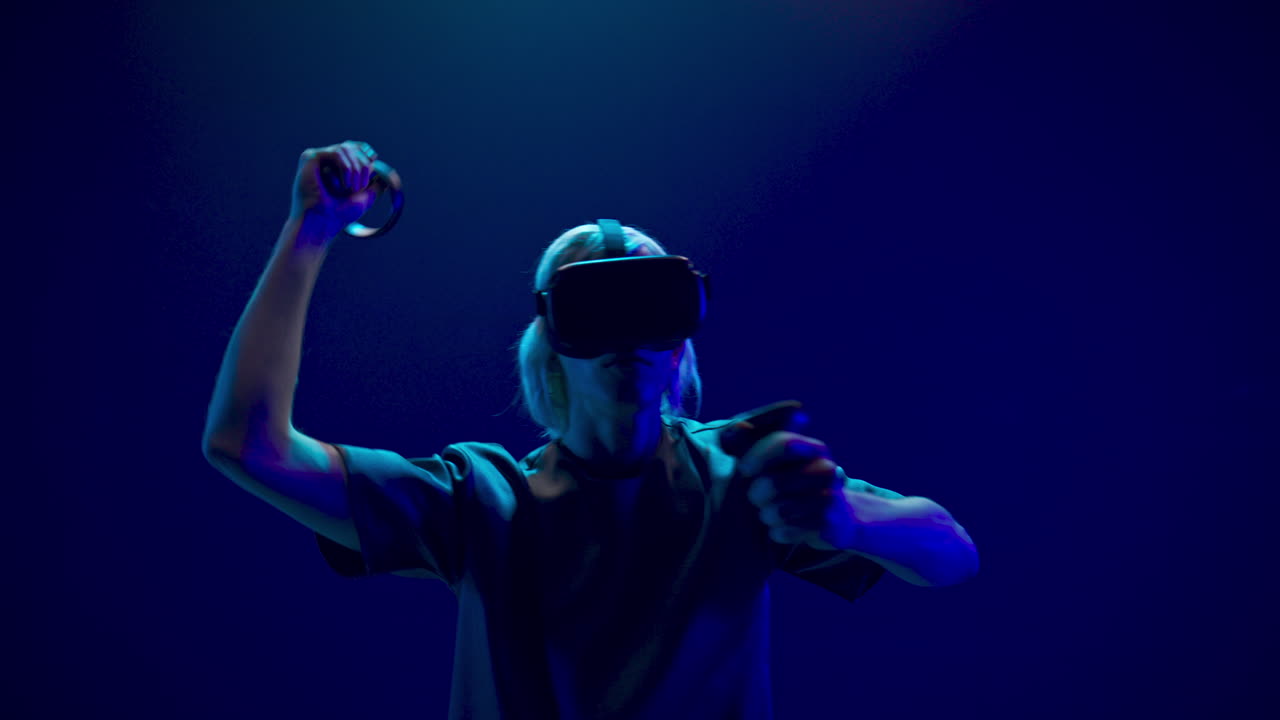 Youngster man practicing exercising using VR headset. Network experience concept